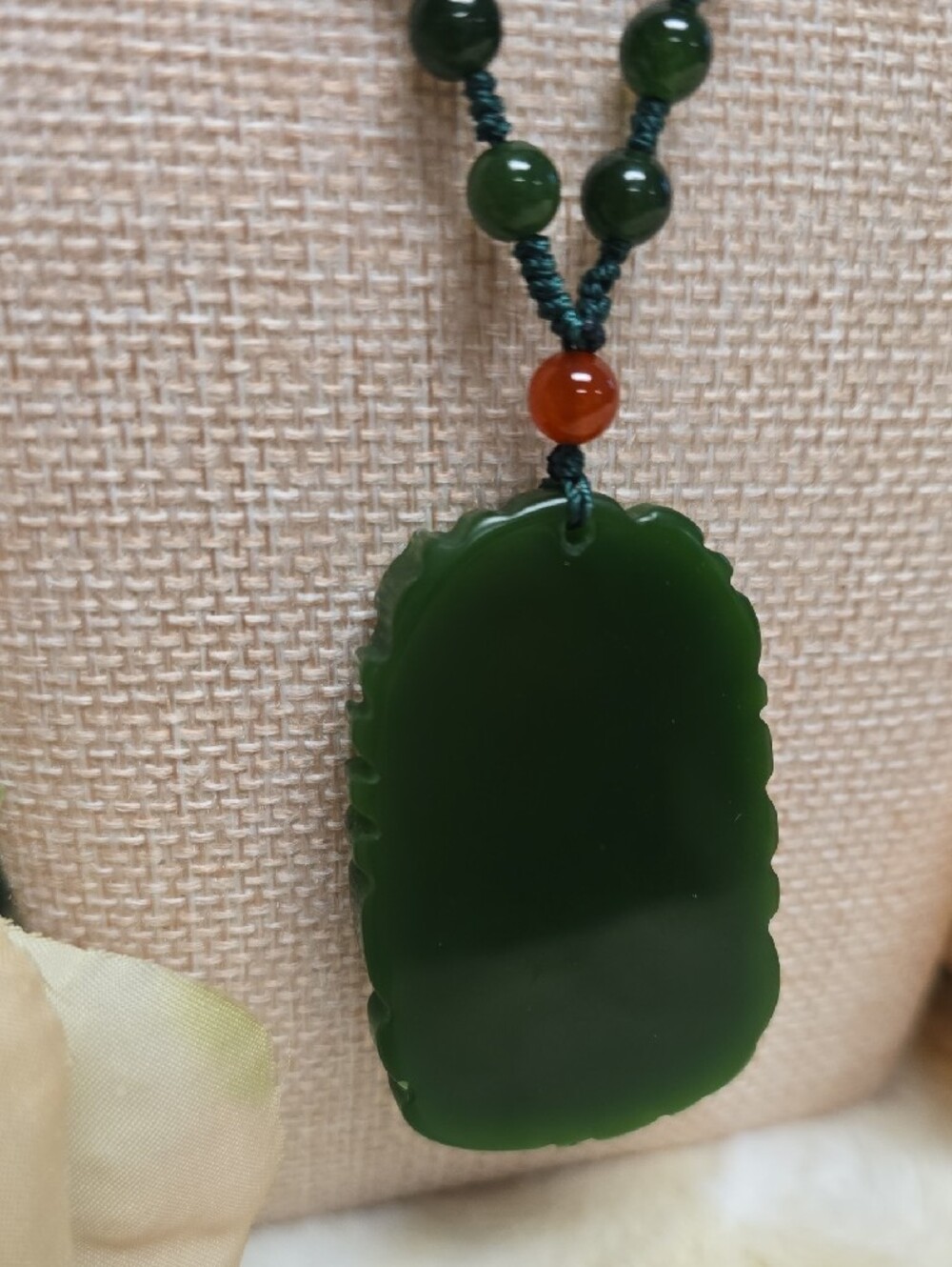 Faux Jade Dragon Pendant W/ Nephrite Jade Beaded Necklace - Picture 6 of 12